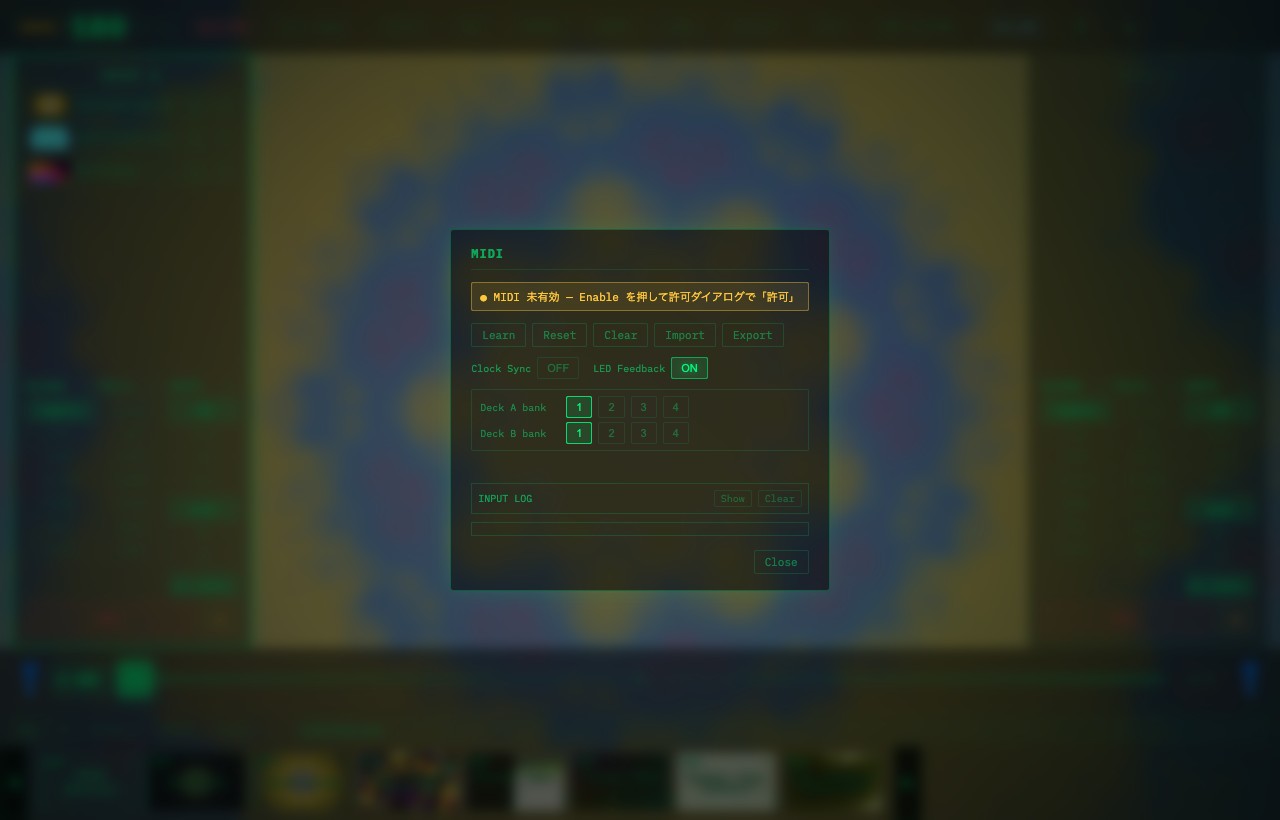 VJam MIDI settings panel