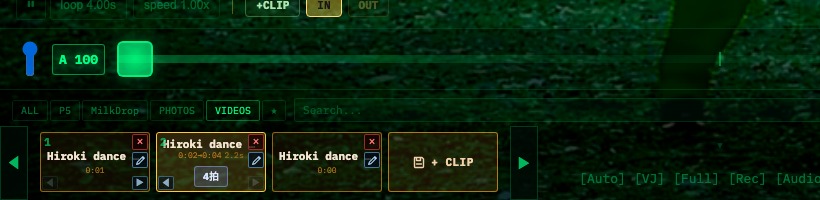 Region clip saved by IN and OUT showing as a ranged card in the VIDEOS tab