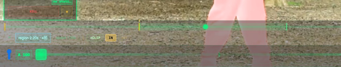 Region clip recalled, with the loop chip showing region mode and the progress bar showing the loop range